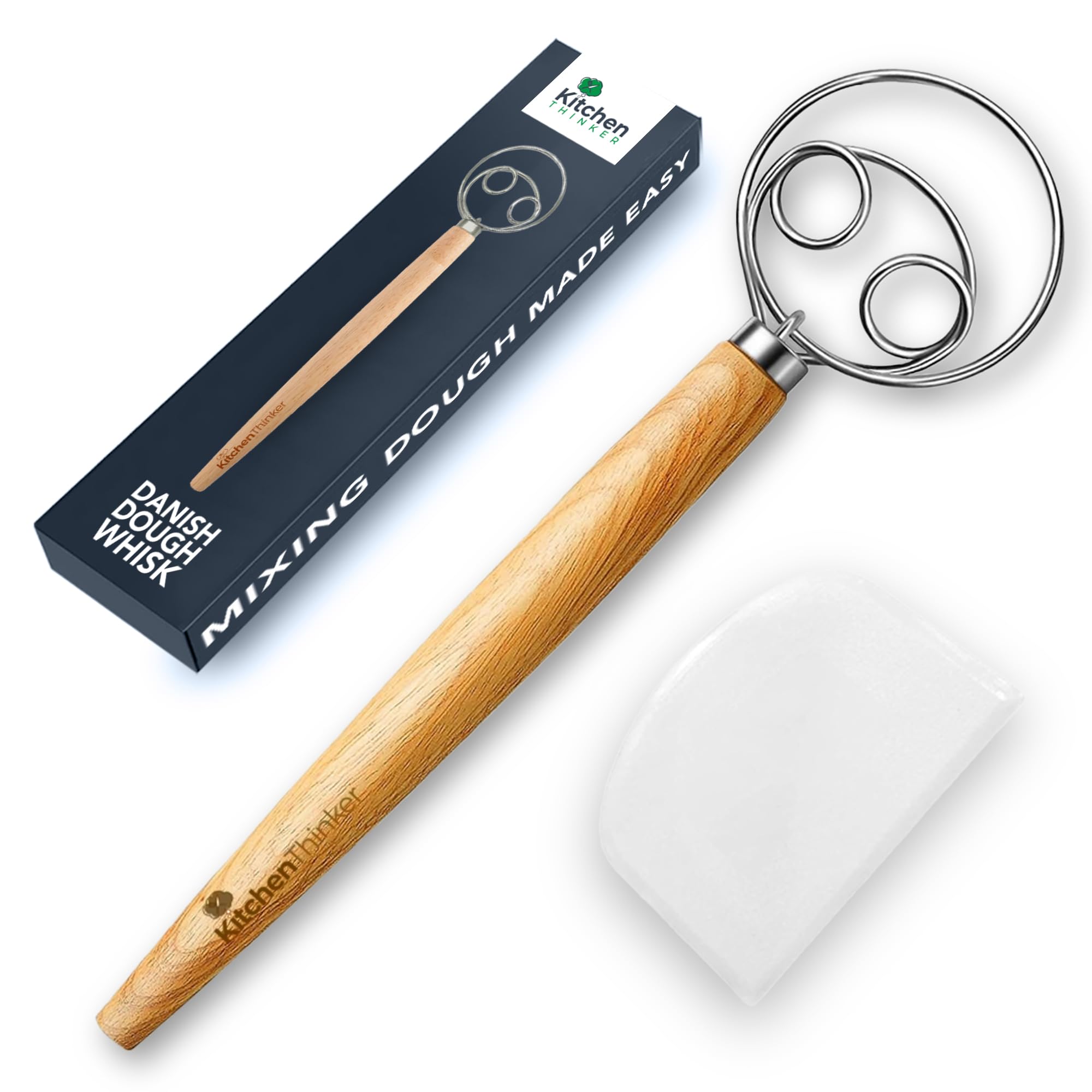 13 Inch Danish Dough Whisk with Dough