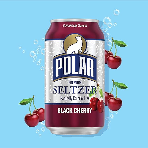 POLAR SELTZER WATER BLACK CHERRY, 12 FL OZ CANS, 18 PACK