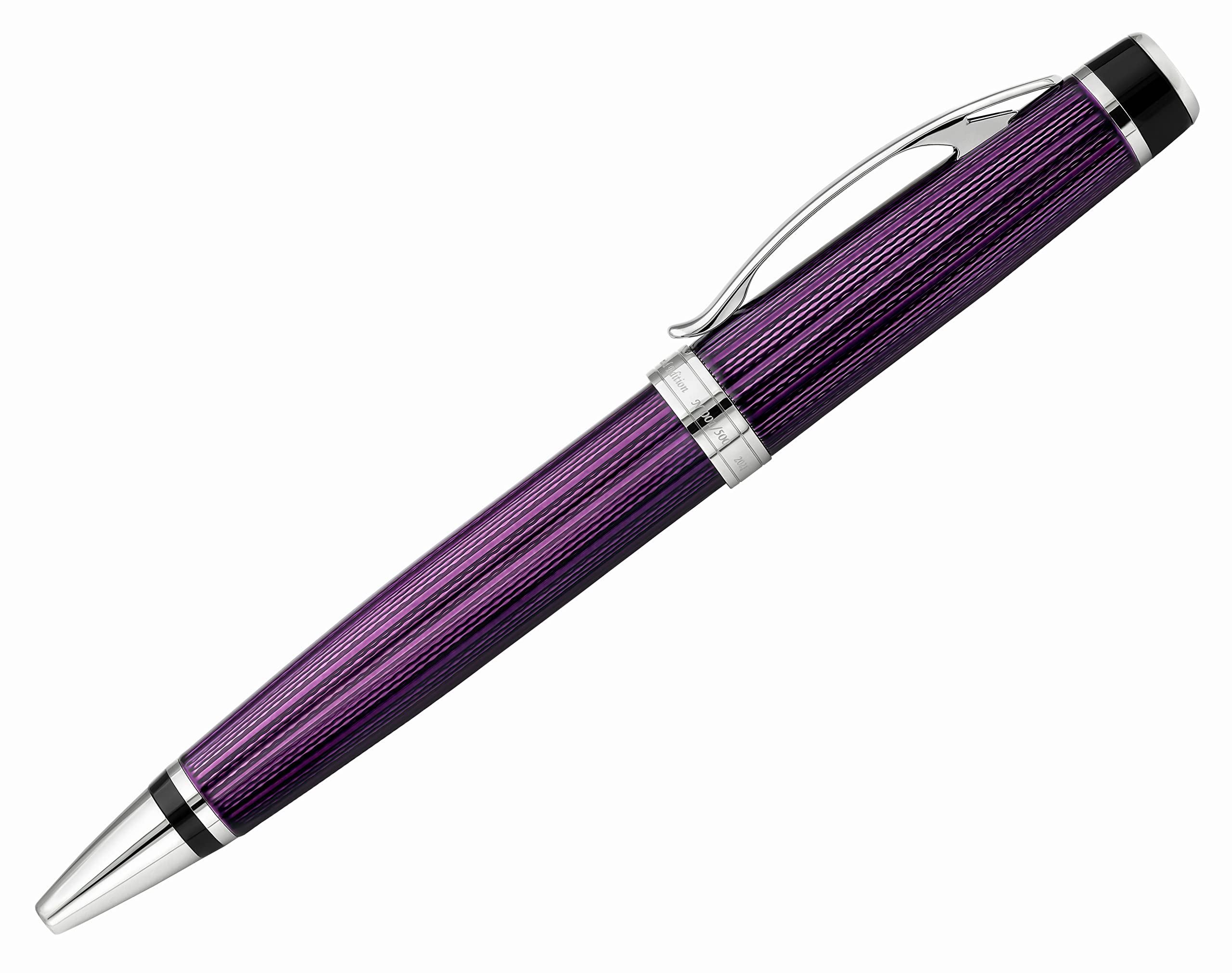 Xezo Incognito Brass Ballpoint Pen in Purple Metallic Color, Diamond-Cut Engraved, Serial, Platinum Plated Parts (Incognito Purple B-2)
