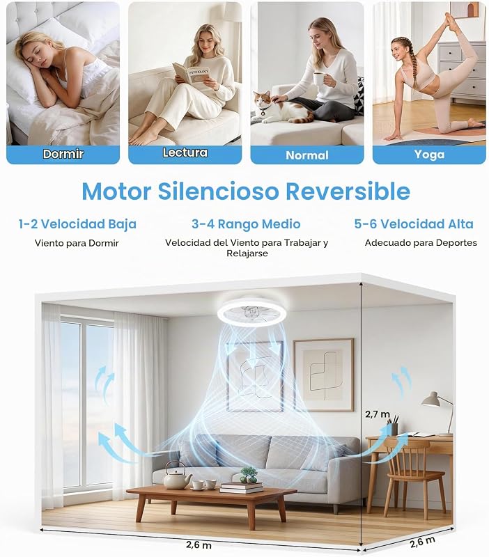 Ventilador de Techo con Luz, 40cm Lampara Ventilador Techo, Mando a Distancia Silencioso 3 Temperaturas de Color y 6 Velocidades, Ventilador de Techo Silencioso para Salón, Dormitorio, Cocina