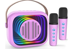 OKEYFUNZ Karaoke Machine for Kids Adults, Portable Mini Karaoke Speaker with 2 Wireless Microphones, Stereo Sound and Colorful Lights, Toys Birthday Gifts for Girls 4, 5, 6, 7, 8, 9, 10, 12+ Years Old Toddler