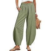 Tanming Womens Barrel Pants Mid Elastic Waisted Summer Capri Pants Loose Fit Casual Wide Leg Trousers