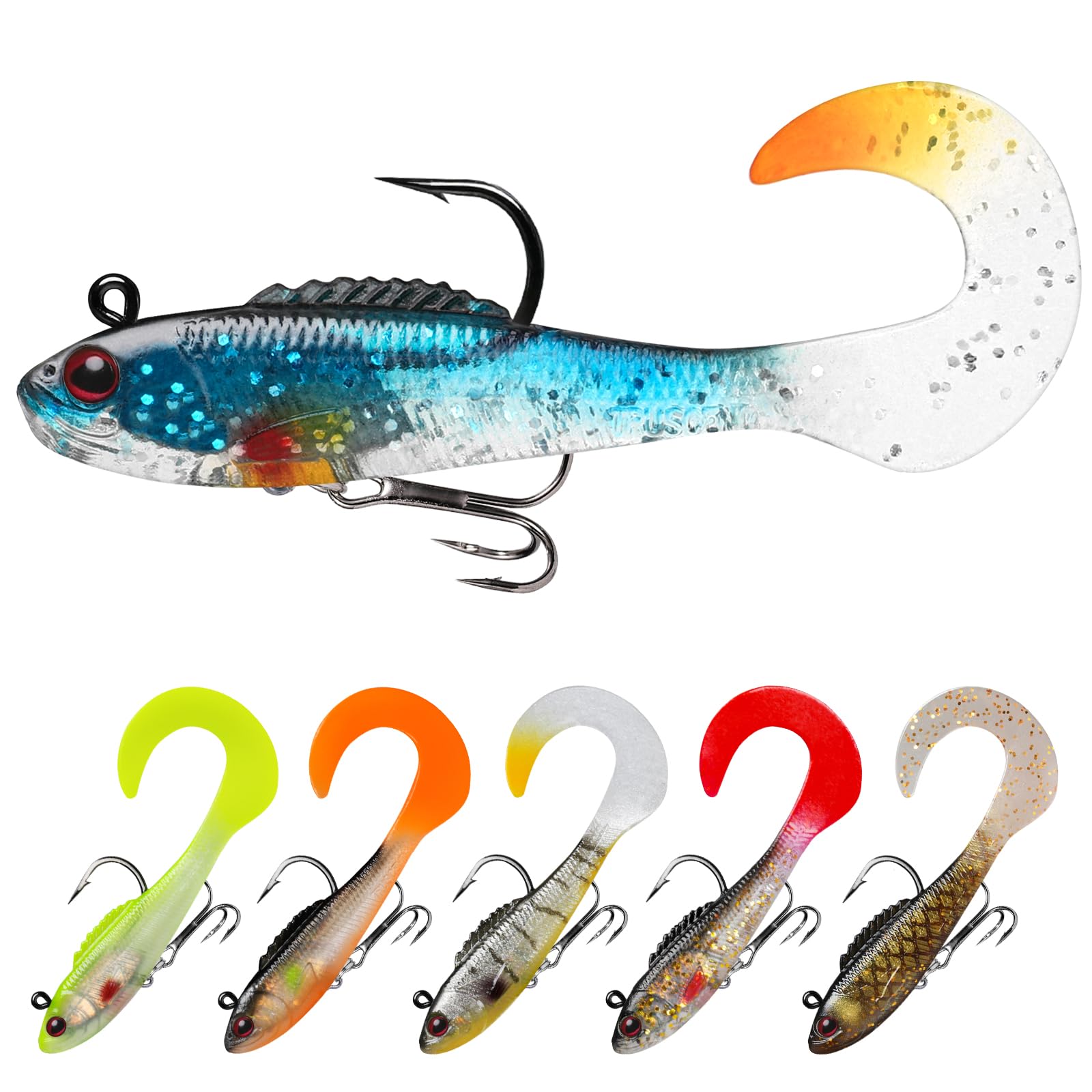 TRUSCEND Easy Catch Pre-Rigged Soft Fishing Lures, Super Durable TPE Swimbaits for More Bite, Well-Made Premium Fishing Gifts for Bass Pike Trout Perch, Saltwater Freshwater Baits Keep Separately