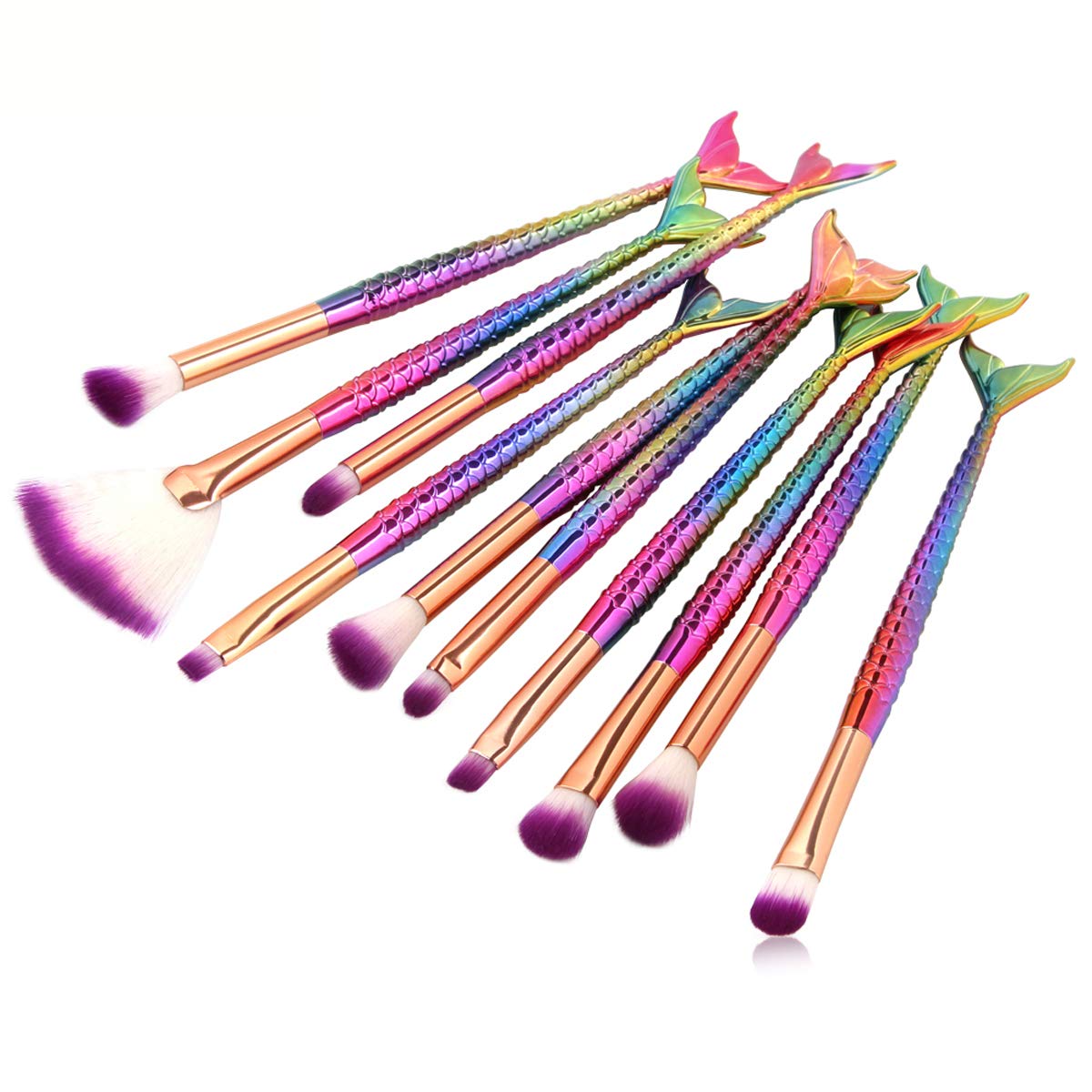 Tenmon New 10 Pcs Mermaid Makeup Brush Set Professional Eye Makeup Brushes For Eyeshadow Concealer Eyeliner Brow Blending Brush Tool
