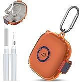 [Upgrade Secure Lock] for Beats Powerbeats Pro 2 2025 Case Cover with Cleaner Kit, AGENTNANO Clear TPU Shockproof Protective Cover with Beats Powerbeats Pro 2 Charging Case with Carabiner-Clear Orange