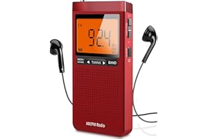 JAZMM AM FM Portable Radio Personal Radio with Excellent Reception Battery Operated by 2 AAA Batteries with Stero Earphone, Large LCD Screen, Digtail Alarm Clock(Red)