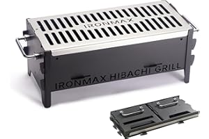 IRONMAX Portable Folding Hibachi Grill, Heavy Duty Charcoal & Wood-Burning Campfire Grill for Outdoor Cooking, Camping Yakitori, Patio & Backyard - 16" x 7.5" x 6.5"