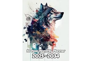 Watercolor Wolf 10 Year Monthly Planner 2024-2033: Large 120 Month Calendar | Gift For People Who Love Forest Animals, Wildlife Animal Lovers | For ... Work | 8.5 x 11 Inches | 241 Pages | v1