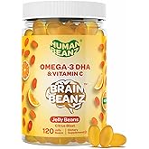 Human Beanz Plant-Based Omega 3 Jelly Beans, DHA + Vitamin C Gummies for Adults, Brain & Immune Support, Citrus Blast, 120 ct, Vegan, Kosher