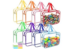 Wonninek 8 Packs Toy Storage Bags, Thickened Clear Organizer Pouch with Zippers & Labels, Waterproof PVC Bag for Toys,Playroo
