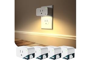 Linkind Matter Smart Plug with LED Night Light, Work with Alexa, Apple Home, Google, Smart Outlet 15A/1800W, Dusk to Dawn, Plug in Wall, Timer&Schedule, ETL&FCC Certified, 2.4GHz Wi-Fi Only, 4 Pack