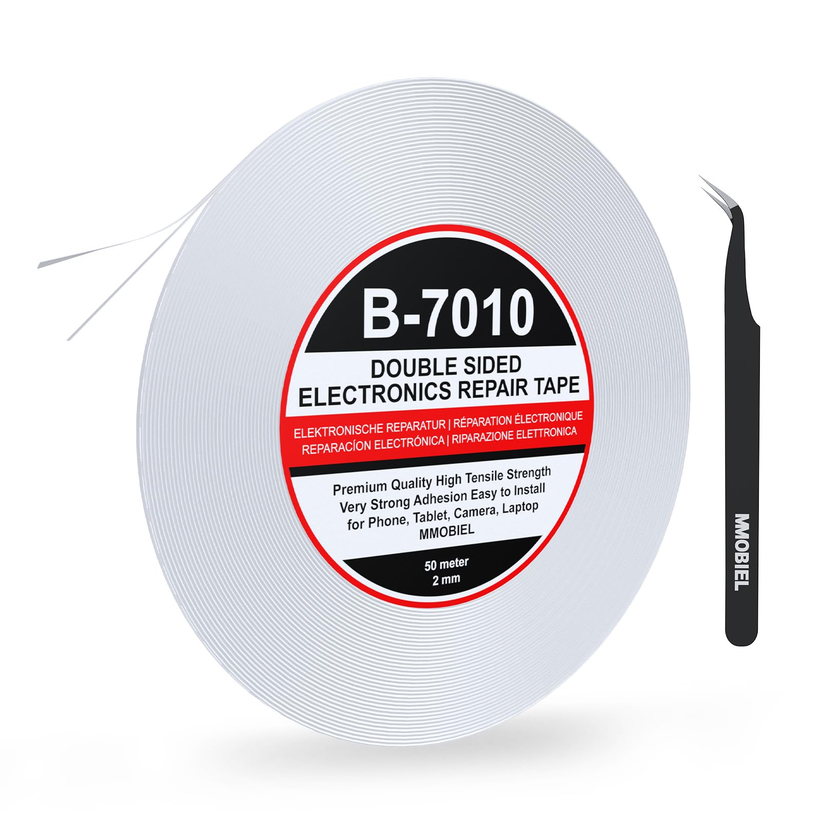 MMOBIEL Double Sided Adhesive Tape 2mm 50m Roll Ultra Strong White Mounting Tape for LCD Screen Repair, Smartphone Tablet Laptop Glass Fix, Indoor Outdoor Use