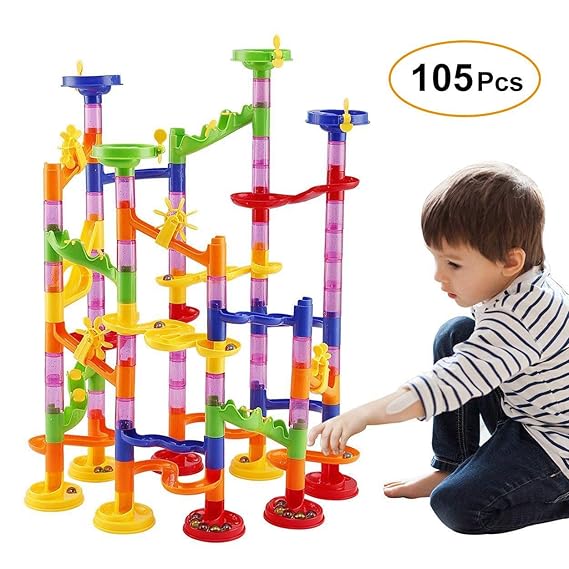 WloveTravel Murmelbahn Kugelbahn Eisenbahn Spielzeug DIY Bausteine Marble Run Coaster Bahnbau Marmor Spiel für 4 Jahre Alt Ju