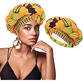 XEPST African Turban Head Wraps Big Braid Cross Turban Hat for Women, Printed Head Wrap Pre-Tied Stretchy Soft Fashion Headwear for Women, Yellow