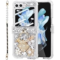 ★DESIGN SKIN★ Galaxy Z Flip 6 Ring Grip Pocket Case Glitte Glitter Samsung Z Flip Phone Case with Mirror Stand