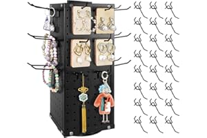 NGDILUXURY 24 Hooks Rotating Pegboard Display Stand,Metal Spinning Peg Board Display Keychain Bracelet Jewelry Earring Holder Display Stand Countertop Retail Display Rack for Vendors Craft Shows Black