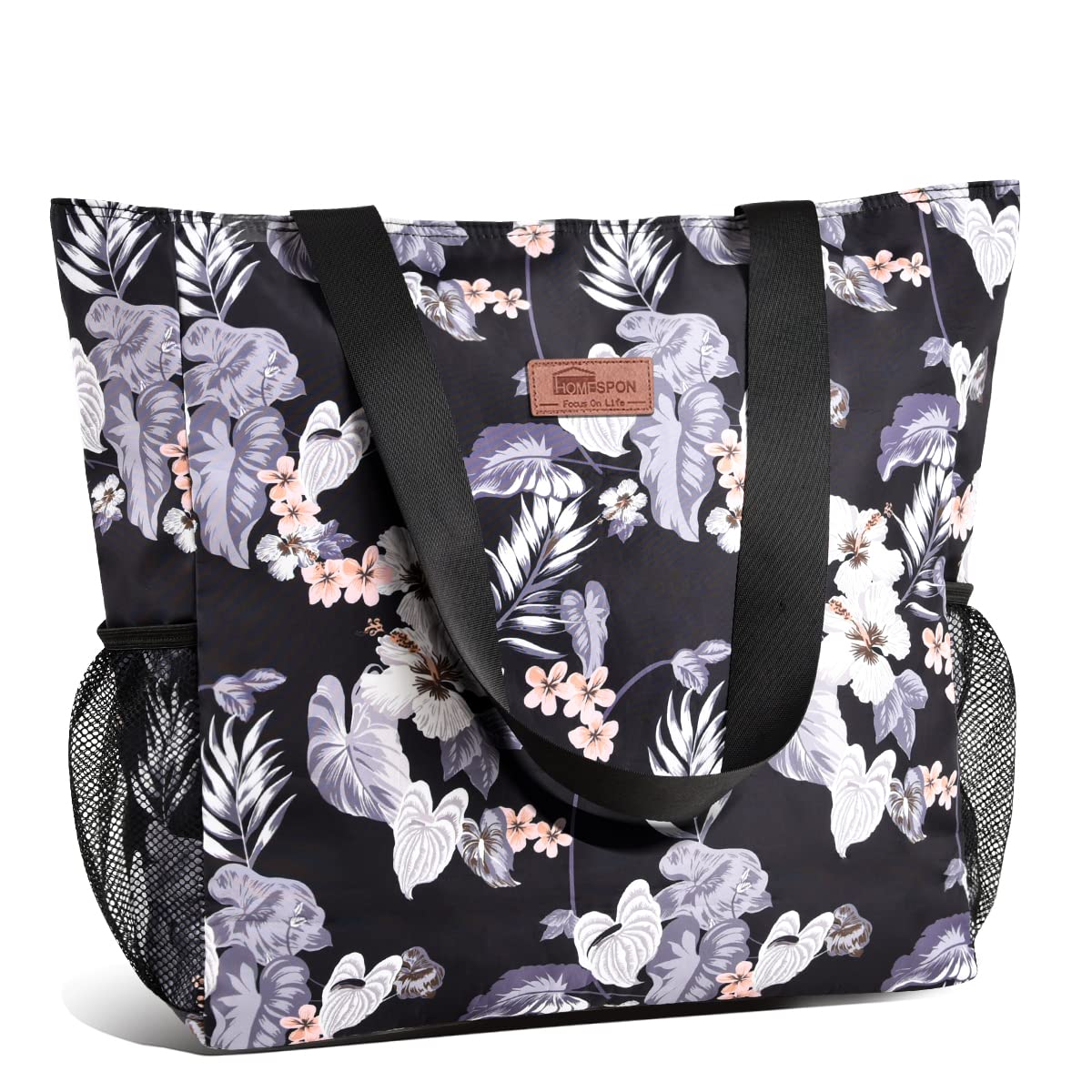 Photo 1 of Buringer Large Waterproof Beach Bag for Women Sandproof Tote Bag with Zipper and Pockets Pool Bag for Travel Gym Vacation (Floral)