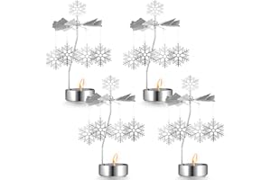 Layhit 4 Pcs Christmas Rotary Candle Holder Snowflake Spinning Candleholder Metal Tea Light Holder Silver Rotating Candle Holder Candlestick Holders for Xmas Ornament Home Decor Gift
