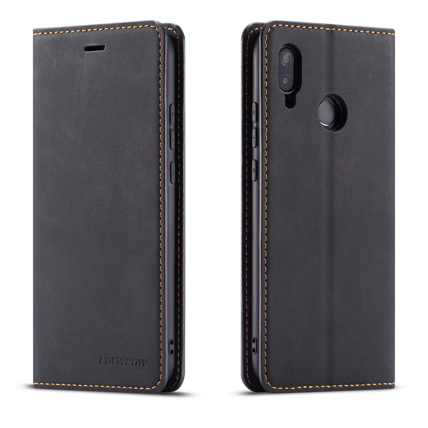 QLTYPRI Case for Huawei P20 Lite, Premium PU Leather Cover TPU Bumper with Card Holder Kickstand Hidden Magnetic Adsorption Shockproof Flip Wallet Case Compatible with Huawei P20 Lite - Black โ image 1