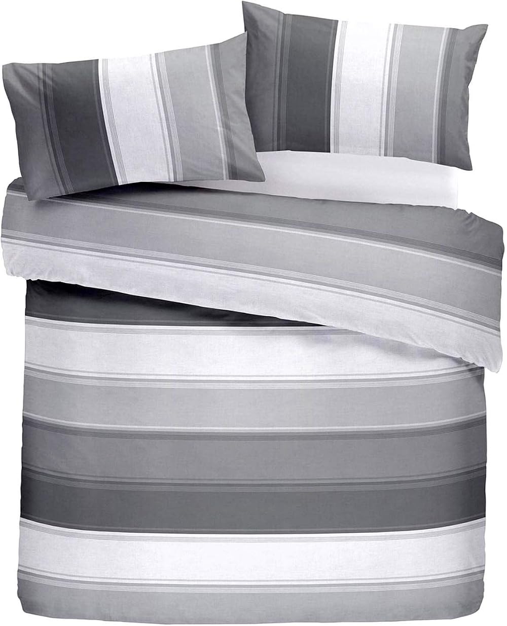 Fusion Betley Stripe Reversible Grey Duvet Cover Set Double