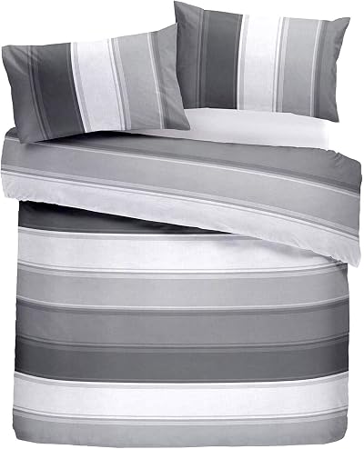 Fusion Betley Stripe Reversible Grey Duvet Cover Set Double