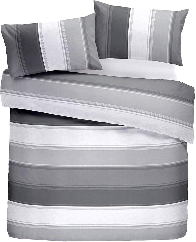 Fusion Betley Stripe Reversible Grey Duvet Cover Set Double