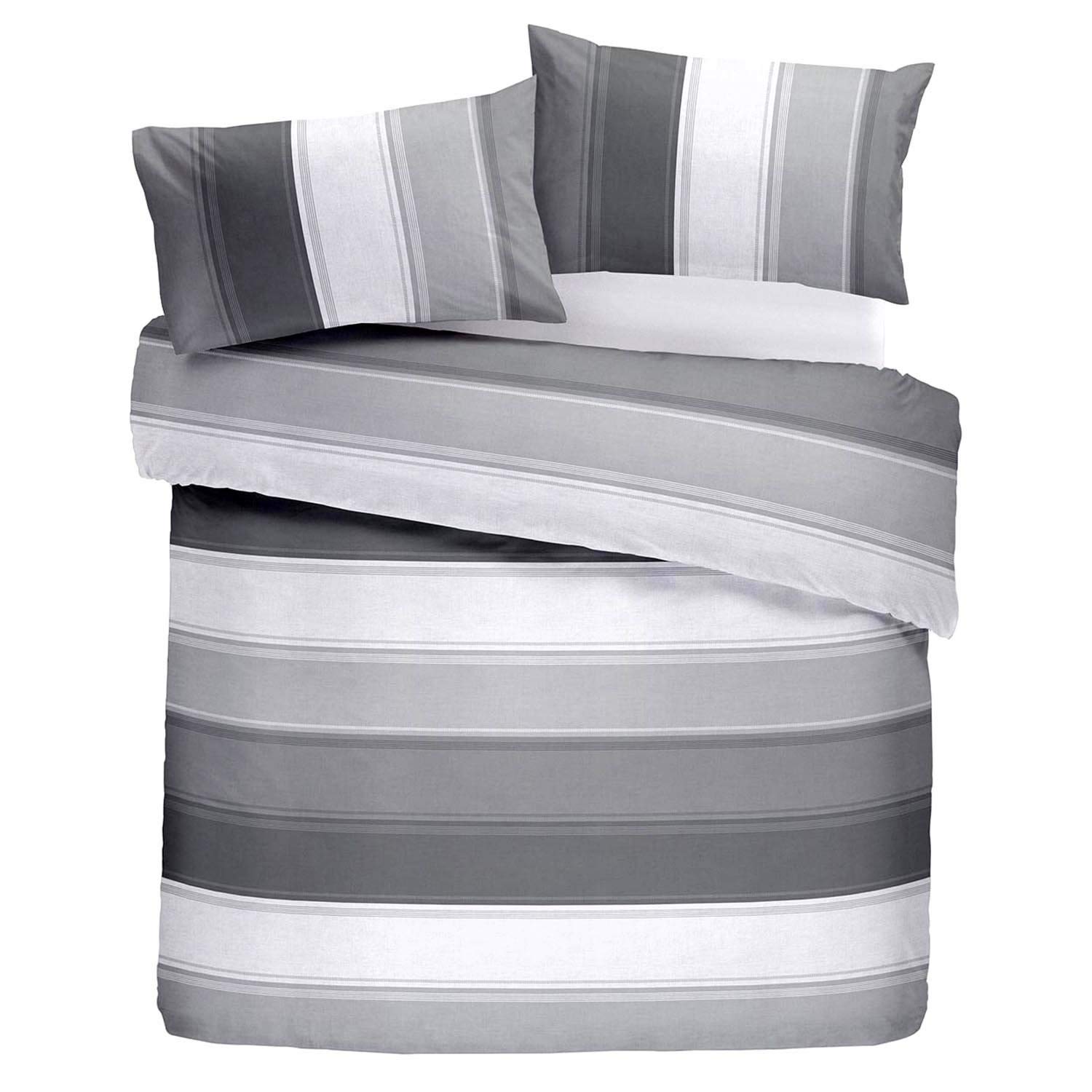Fusion Betley Stripe Reversible Duvet Cover Set, Grey, Double
