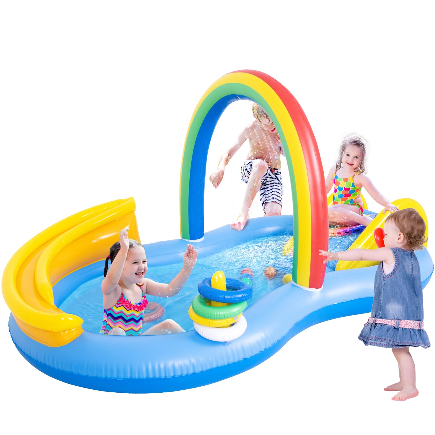 Photo 1 of Inflatable Swimming Pool with Water Slide, Inflatable Play Center with Spray Water, Toss Ring, Ball for Outdoor Backyard Garden Water Park
