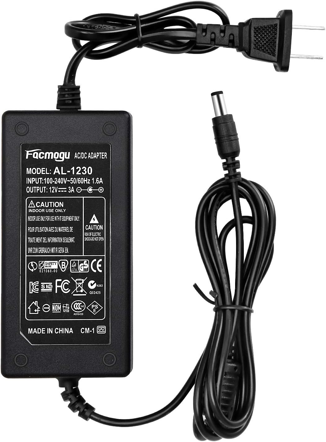Facmogu DC 12V 3A Power Adapter, 36 Watt AC 100-240V to DC 12Volt Transformers, Switching Power Supply for LCD Monitor, Wireless Router, CCTV Cameras 2.1mm X 5.5mm US Plug: Home Audio & Theater