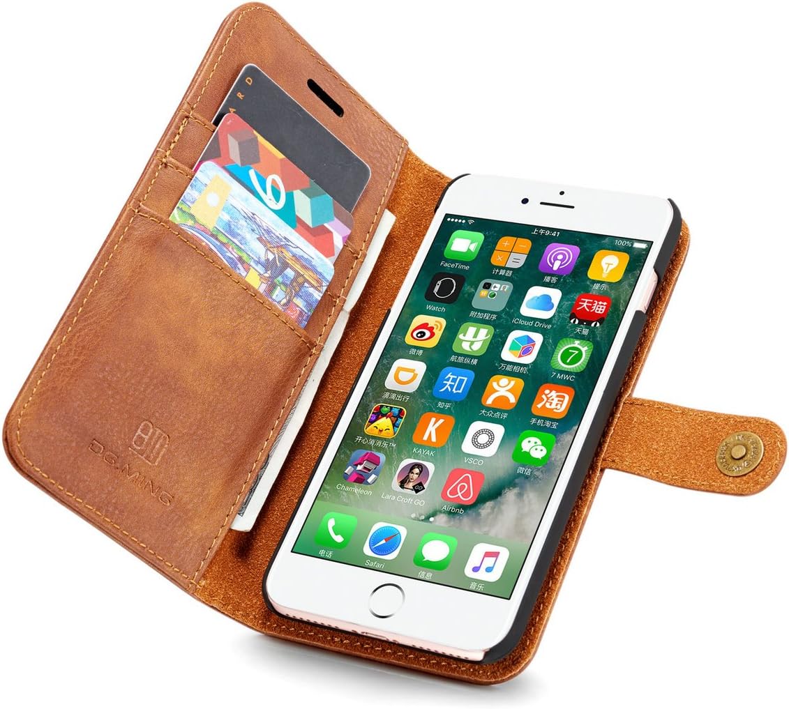 Wallet Leather Case Compatible iPhone 8 Plus 7 Plus Case Aiwe Magnetic Detachable Case [4 Slots] 7Plus 8Plus (5.5 inch) Card Holders Luxury Flip Phone Case for Men Women (Brown)