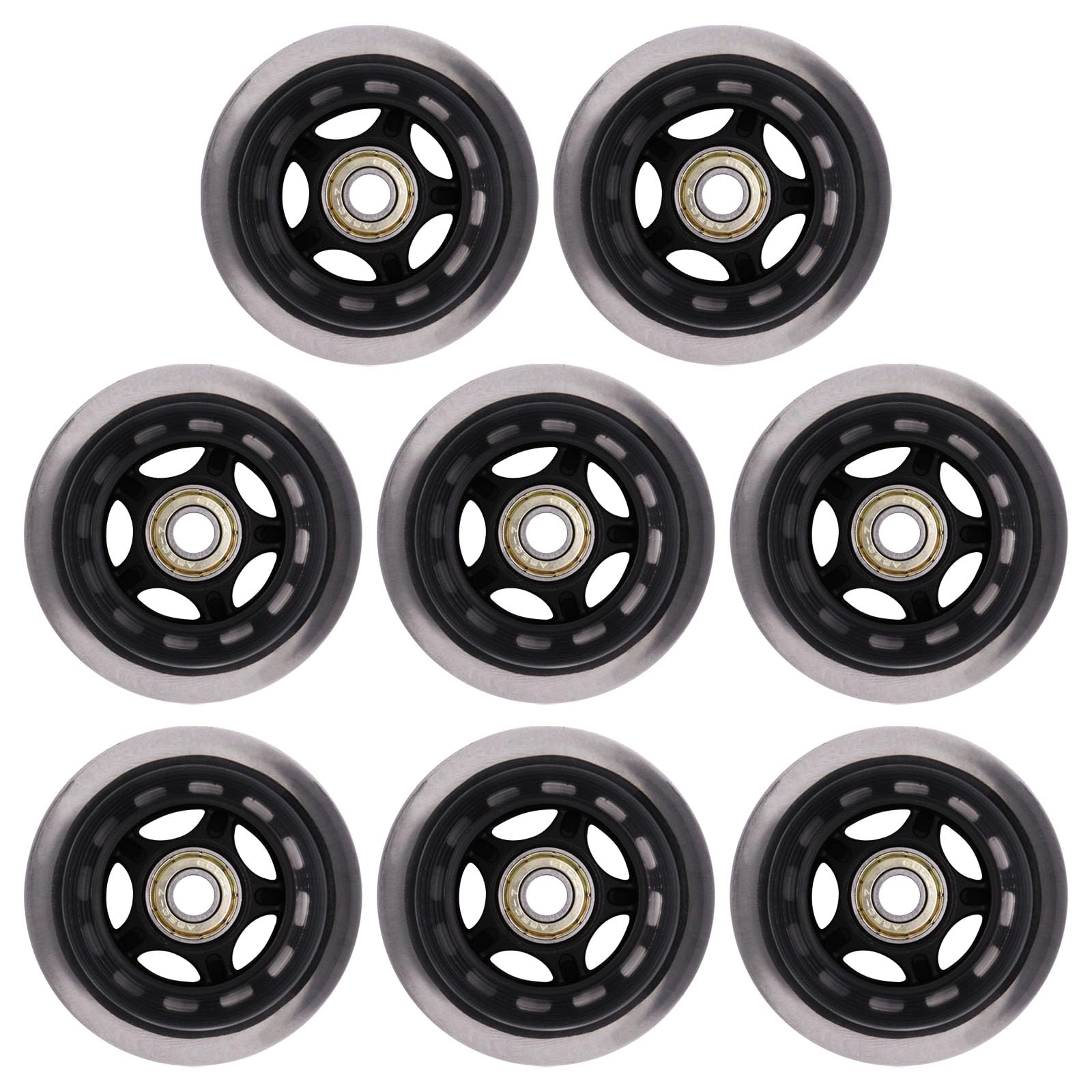 Photo 1 of BENLIUDH Inline Skate Wheels with Bearings, 3 Inch Roller Blade Wheels 76mm Outdoor and Indoor Clear Wheels for Office Chairs, Luggage (8 Pack,Black)