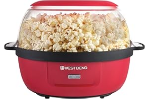 West Bend Stir Crazy Hot Oil Popcorn Popper, Popcorn Maker Machine with Large Serving Bowl Lid and Stirring Rod, 6 Qt, Red