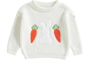 COORALLY Toddler Girls Easter Sweater Knit Long Sleeve Round Neck Bunny Carrot Embroidery Top Pullover Knitwear