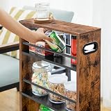 HOOBRO Slim Storage Trolley 4-Tier Narrow Kitchen Cart Rustic Brown Black view 8