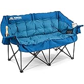 Double Camping Chairs Padded Loveseat Chair for 2 Person - Heavy Duty Oversized Camping Couch for Adults Outdoor Lawn Beach - Portable Folding Sofa with Cup Holders and Carry Bag, Bright Blue