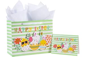 Loveinside Easter Gift Bag Easter Chicken and Bunny Design with Tissue Paper Great for Easter, Holiday and More - 13" x 5" x 10", 1 Pcs