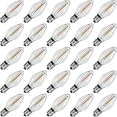 KGC 25Pack C7 LED Christmas Light Bulb, E12 Base LED Bulbs, 0.6W 2200K Warm White 50LM, Clear Plastic Night Lights C7 Replacement Bulbs for Christmas String Lights.