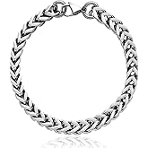 SanThree Solid Pure Titanium Link Bracelets for Men 7mm Welded Square Keel Skin Friendly Shinny Four Side Twist Bracelet Valentines Birthday Boyfriend Grandpa Father Gifts 9.05”