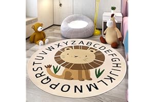 Lacomfy Kids Play Rug 5.2Ft Large Round Rug ABC Lion Rug Circle Carpet for Boys Girls Bedroom Soft Animal Playroom Mat Nursery Rug for Living Room Classroom Area Rug Nonslip Washable Rugs, Sitting