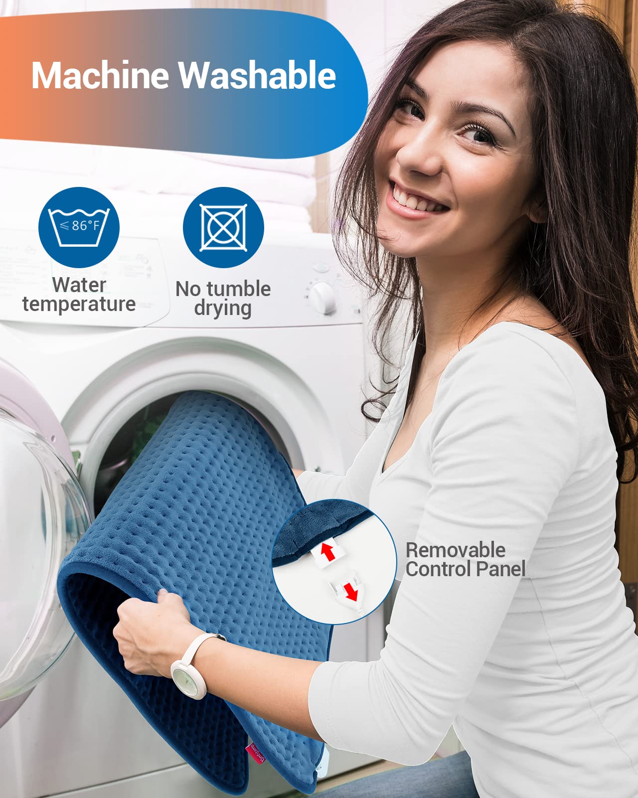 Comfytemp Heating Pad for Back Pain Relief, Extra Large Heating Pad XXL, Birthday Gifts for Women Mom Her Wife, 17''x 33'' King Size Electric Heating Pads for Period Cramps (Blue)