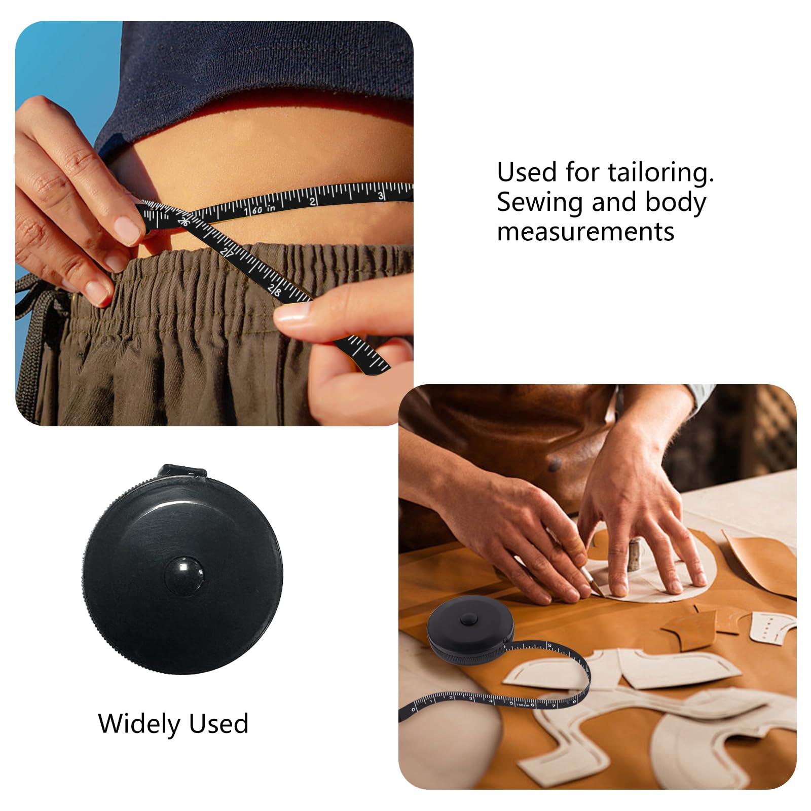 GDMINLO 3 Pack Tape Measure Measuring Tape for Body Fabric Sewing Tailor Cloth Knitting Craft Weight Loss Measurements Retractable, Small Push ButtonDouble Scales Rulers 60-inch 1.5 Meter (Black)