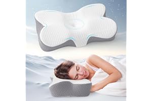 HOMFINE Cervical Memory Foam Pillow - Cooling Pillow for Neck and Shoulder Pain, Ergonomic Orthopedic Contoured Support Pillow for Side, Back and Stomach Sleepers with Breathable Cooling Cover, Grey