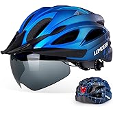 LUMDEER GENERUP Adult Bike Helmet 3 in 1 with Visor & Lights & Goggles - Certified Bicycle Helmet Lightweight Premium Quality, Adjustable Dial & Straps, Interior Padding, Air Vents for Men Women