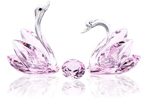 YWHL 15th Anniversary Crystal Swan Gifts for Couple, 15 Year Wedding Anniversary for Her Him, Swan Figurine with Pink Diamond
