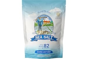 Pure Flourish Coarse Sea Salt 1.1 LB | Certified French Harvest & Import | Organic & Unrefined | Rich in 82 Essential Minerals | Hand Harvested Light Grey Coarse Salt Crystals from France