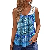 Womens Tank Tops Dressy Casual Summer Lace Sleeveless V Neck Tee Shirts Pleated Front Buttons Blouses