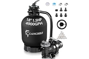 LANCHEZ Sand Filter Pump for Above Ground Pool, High Flow Pool Pump, 7-Way Valve Sand Filter Pump System, 18" 1.5HP 4900GPH with Timer