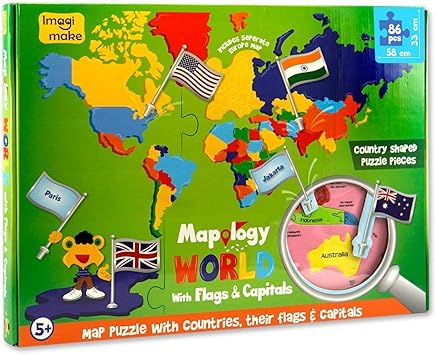Imagimake Kids Mapology World Toy with Flags and Capitals Educational (Multicolour, Medium)