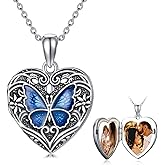 Flpruy Sunflower/Butterfly Locket Necklace 925 Sterling Silver Heart Locket Necklace That Holds Pictures Personalized Photo Locket Necklace Jewelry Gifts for Women Her