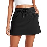 CRZ YOGA 4-Way Stretch A Line Skirts for Women - High Waitsted Mini Lined Tennis Work Drawstring Skort with Pockets